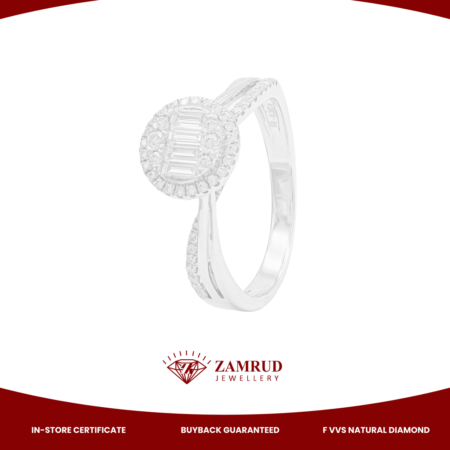Cincin Berlian Baguette Round 44561 LR Zamrud Jewellery