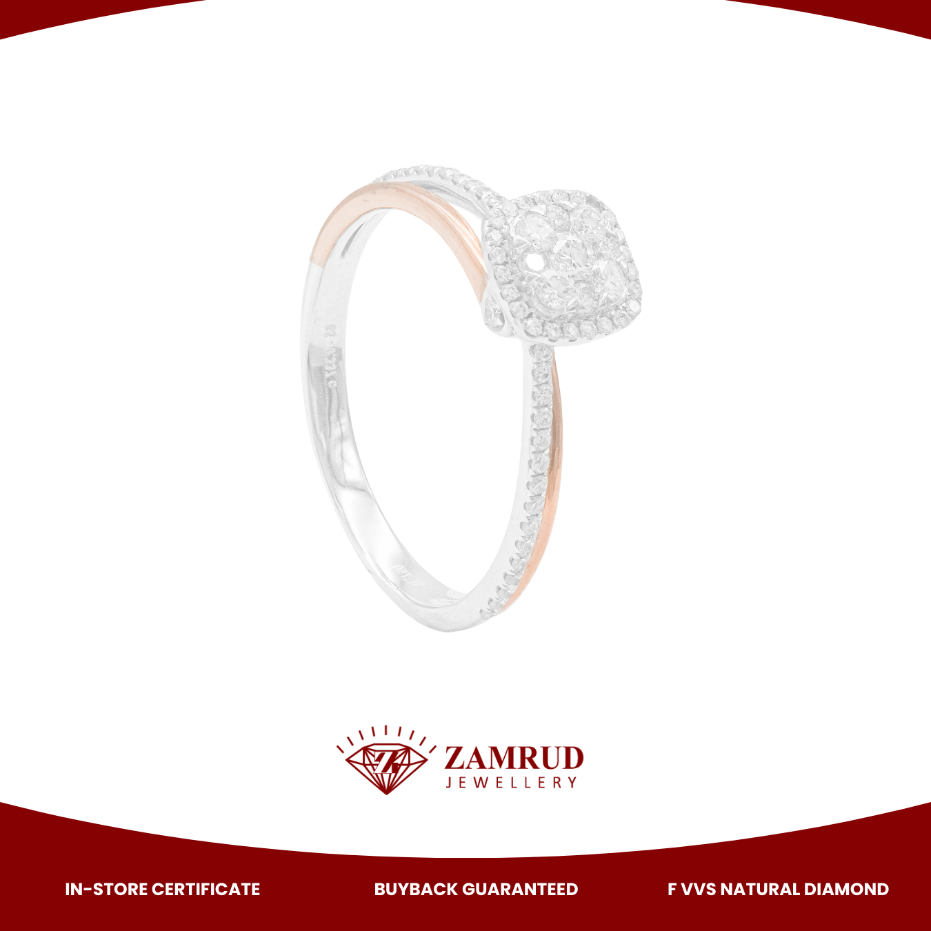 Cincin Berlian Cushion 45957 LR Zamrud Jewellery