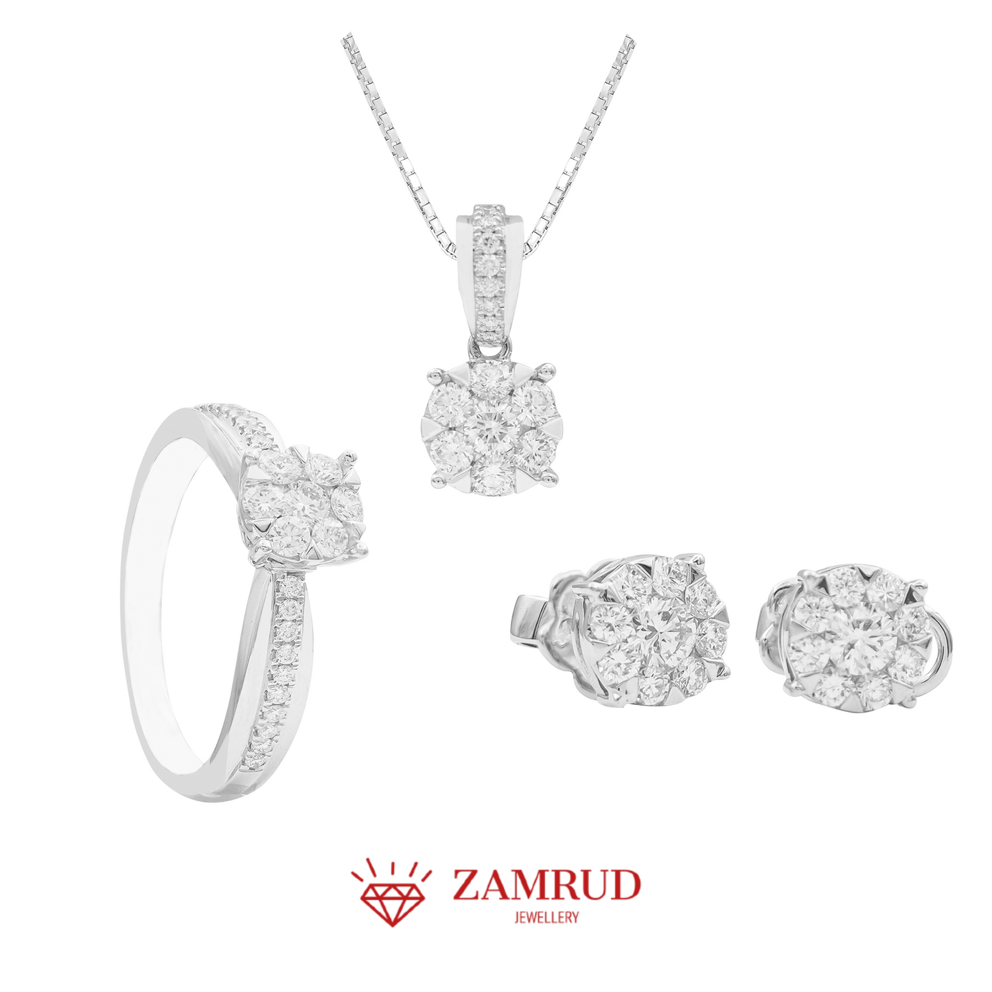 Set Berlian Cincin, Anting, Liontin 20336 Zamrud Jewellery